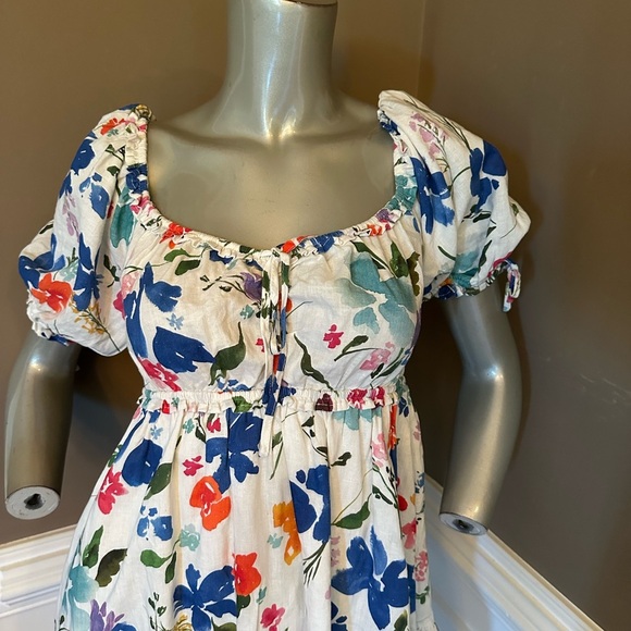 Cake For Dinner Multicolored Floral White Linen BlendSundress Sz Small - Picture 4 of 4